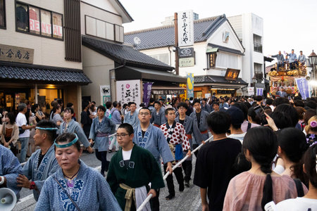 Japanese local people attend ceremony parade tradition Tanabata and Star Festival or Celebration Hoshimatsuri Festive in Naritasan Omote Sando Narita old town at Chiba on July 7, 2024 in Tokyo, Japanのeditorial素材