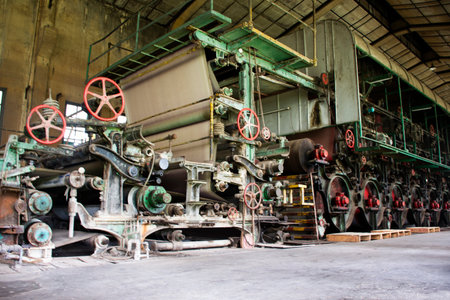Interior inside ruins antique building and abandoned industrial machine or ancient Industry...