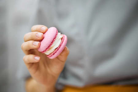Bright macaroons taken in close-up. Colorful sweetsの写真素材
