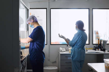 Scientists work in the laboratory. A researcher conducts laboratory researchの写真素材