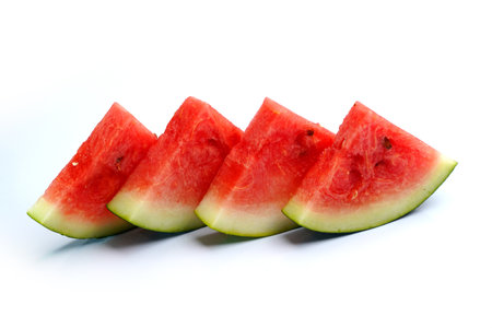 Sliced watermelon isolated on white background. Fresh fruit.の写真素材