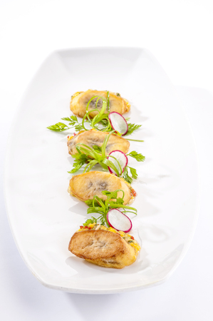Delicious banana fritters for appetizerの写真素材