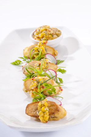 Delicious banana fritters for appetizerの写真素材