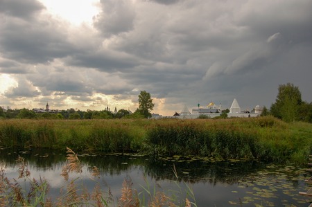 View of the river and the old monastery. Suzdal, Russiaの写真素材