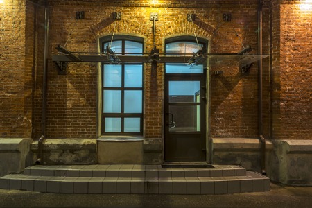 Old brick house. Night view in the old industrial quarter. Moscow. Hamburg.の写真素材