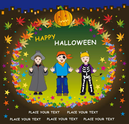 the kids vampire witch pirate are singing happy  song のイラスト素材