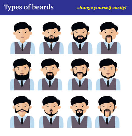The flat cartoon character set, types of beards, vector illustration manのイラスト素材