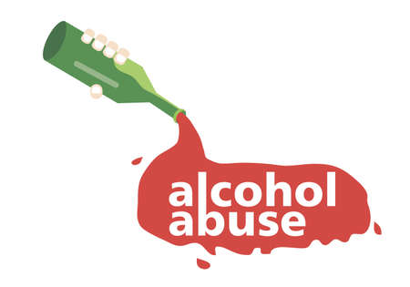 from the bottle pours the alcohol with the words alcohol abuse - Vector flat designのイラスト素材