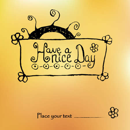 zen tangle drawing with patterns and wishing a nice day on a yellow Sunny background. postcard. shirtのイラスト素材