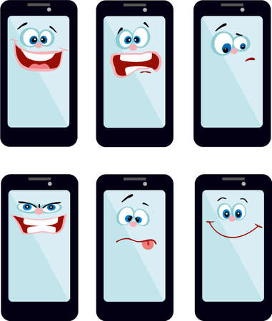 cartoon character - a set of smartphones with different emotions on white backgroundのイラスト素材