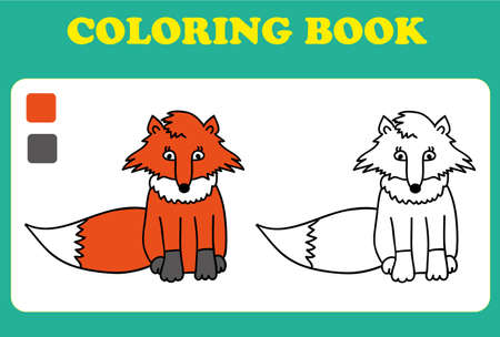 Coloring Book or Page Cartoon Illustration of Funny Fox, coloring book for children, vectorのイラスト素材