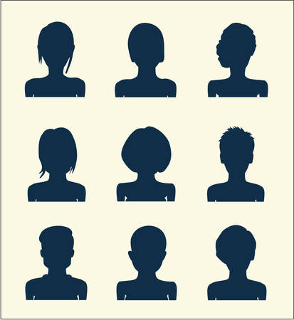 Set of vector female silhouettes with avatar profile picture. User avatarsのイラスト素材