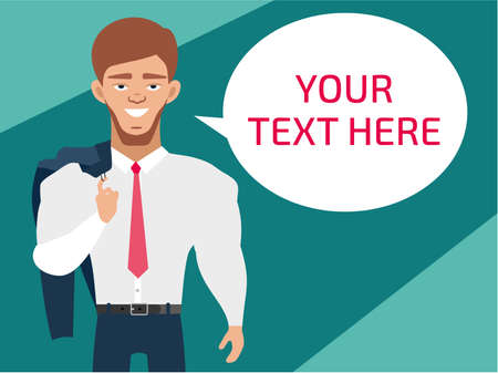 Illustration young businessman and Speech Bubbles, Web . Flat illustrationのイラスト素材