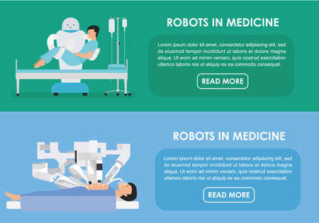 Robotic surgery banners set of robot. illustration. Flat. Robots in medicine. Innovative medicine concept.のイラスト素材