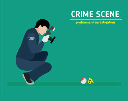 Murder investigation. Police photographed the evidence. Flat illustration.のイラスト素材