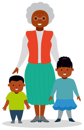 Grandmother with grandchildren, a boy and a girl.のイラスト素材