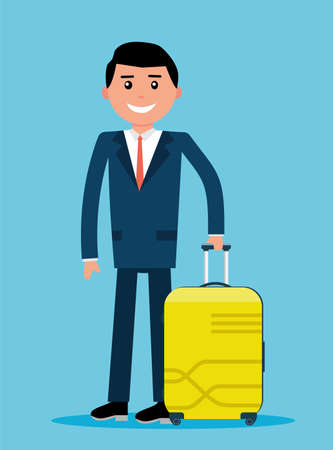 Young businessman holding travel insurance tag.のイラスト素材