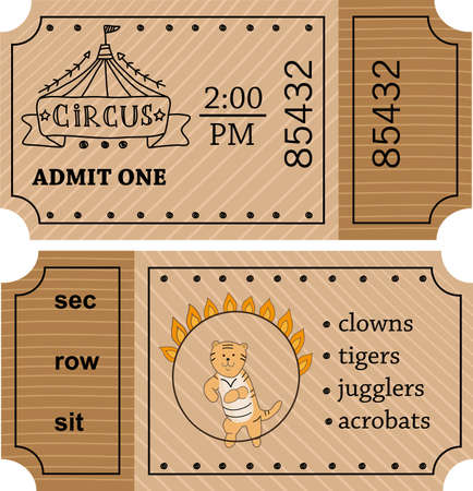 Circus entrance vector tickets templates. Doodle style.のイラスト素材