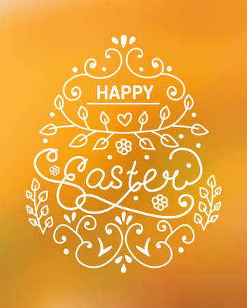 Happy Easter lettering on yellow blur background.のイラスト素材