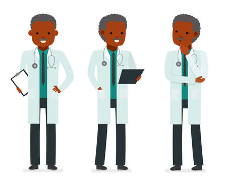 Set character male doctor in various poses. Element for medical information poster.のイラスト素材
