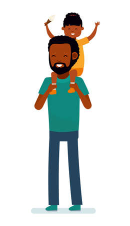 Family leisure. Father walking with daughter. Happy african family. African American people. Vector illustration in a flat cartoon styleのイラスト素材
