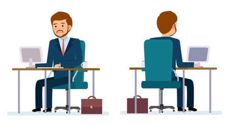 Businessmen sitting at the table and working on the computer.のイラスト素材