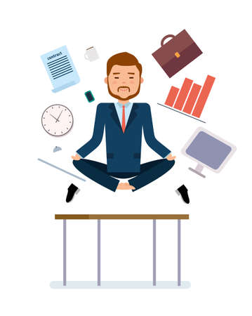Businessman meditating to relieve fatigue from workのイラスト素材