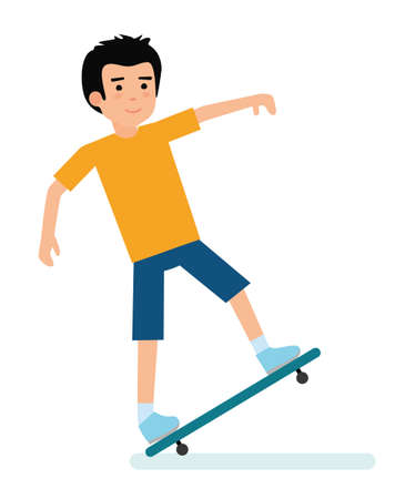 The guy on the skateboard. Extreme sports illustration on white background. Flat design vector illustration.のイラスト素材