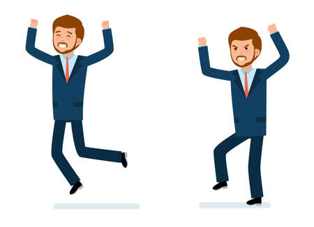Businessman happy, the businessman in anger isolated white background.  Flat design vector illustration.のイラスト素材