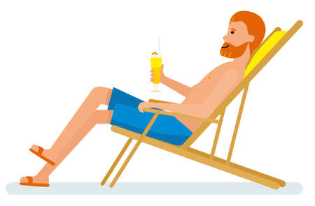 Mature man with a cocktail sitting in a chair  Vector cartoon flat illustration on a white background.のイラスト素材