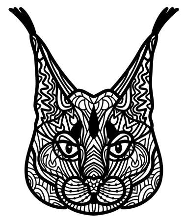 Doodle vector drawing of a prairie lynx head made in zen art style. Illustration isolated on white background. Suits as tattoo or icon template, decorative element or coloring book sketch.のイラスト素材