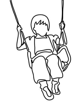 Continuous line drawing. Girl swinging on swing. Vector illustration. People in the Parkのイラスト素材