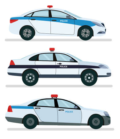 Police car side view isolated on white. Vector cartoon design illustration isolated on white background.のイラスト素材