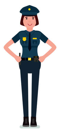 Police: Friendly Female Officer. Cartoon flat vector character illustration.のイラスト素材