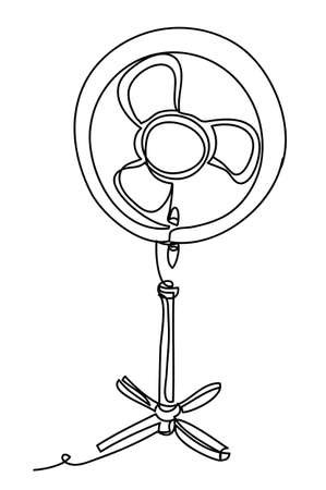 Electric Desk Fan Vector illustration isolated on white background. Continuous line drawing. Monochrome, drawing by linesのイラスト素材