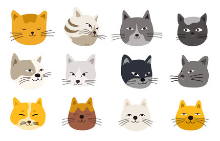 Cats head emoticons vector. flat cartoon illustrationのイラスト素材