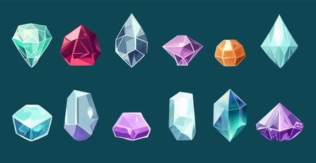 Cartoon magic crystals and precious gemsのイラスト素材