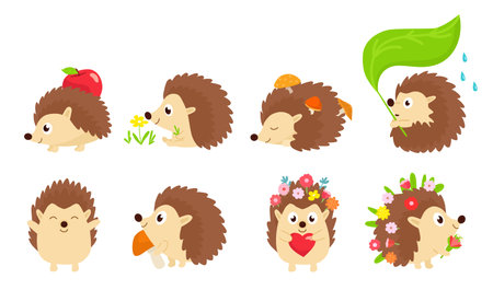 Hedgehog vector cartoon prickly animal character with love heartのイラスト素材