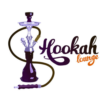 "Hookah lounge" Hand painted brush lettering. Hand lettering and custom typography for your  lounge cafe emblem. Arabian bar or house, shop. Isolated vector illustration.のイラスト素材
