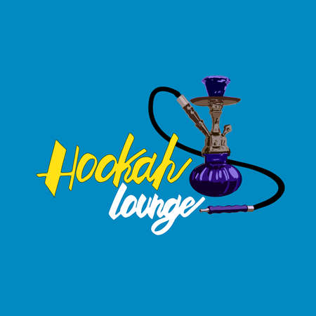 "Hookah lounge" Hand painted brush lettering. Hand lettering and custom typography for your  lounge cafe emblem. Arabian bar or house, shop. Isolated vector illustration.のイラスト素材