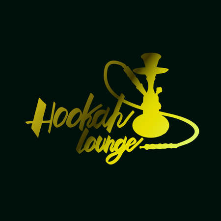"Hookah lounge" Hand painted brush lettering. Hand lettering and custom typography for your  lounge cafe emblem. Arabian bar or house, shop. Isolated vector illustration.のイラスト素材