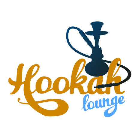 "Hookah lounge" Hand painted brush lettering. Hand lettering and custom typography for your  lounge cafe emblem. Arabian bar or house, shop. Isolated vector illustration.のイラスト素材