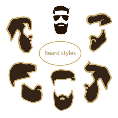 Hipster fashion man hair and beards, Hand drawn vector illustration setのイラスト素材