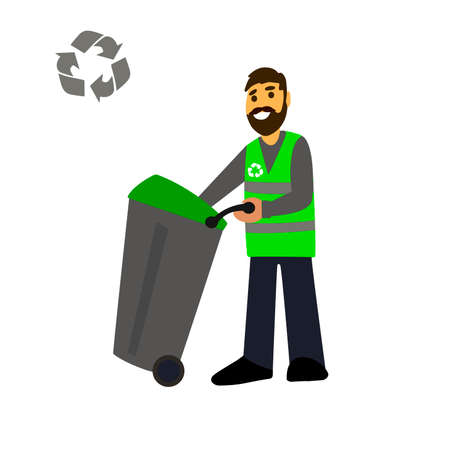 garbage collection. Garbage truck  and garbage men isolated on white background.waste disposal.waste management concept illustration.のイラスト素材