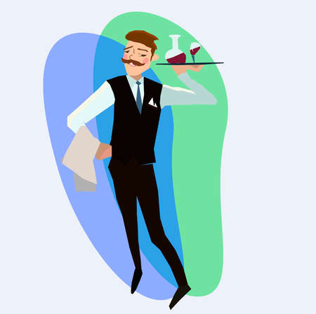 Happy smiling handsome waiterのイラスト素材