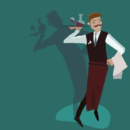 Happy smiling handsome waiter.Modern flat design.のイラスト素材