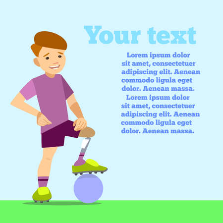 athlete child on the prosthesis with a soccer ball. Vector illustration flat design.のイラスト素材