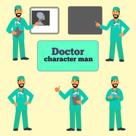 Set of doctor in various poses.The design of the character. Doctor and health concept - vector illustration.のイラスト素材