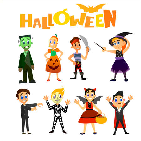 Children Halloween costume collection. Vector illustration of a flat design.のイラスト素材