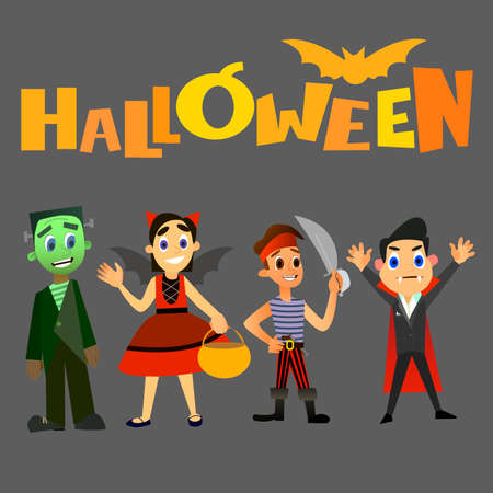 Children Halloween costume collection. Vector illustration of a flat design.のイラスト素材